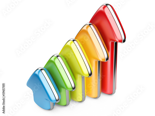 Illustration: 3D colorful arrows growth upward 3D colorful arrows growth upward
