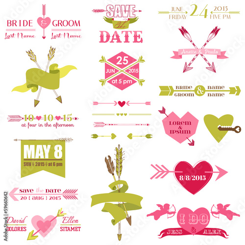 Vector: Valentine and Wedding Graphic Set - Arrows, Feathers, Heart Valentine and Wedding Graphic Set - Arrows, Feathers, Heart
