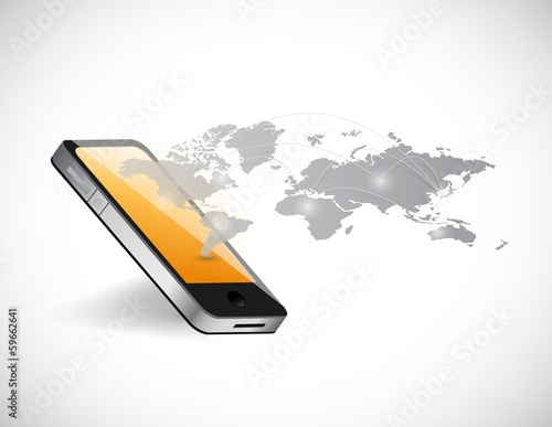 Illustration: smart phone and world map network illustration smart phone and world map network illustration