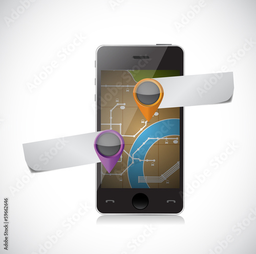 Illustration: phone gps map and pointer illustration phone gps map and pointer illustration