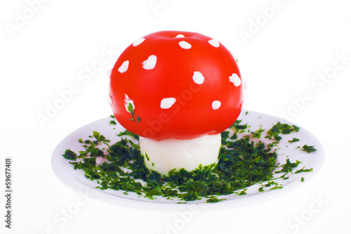 Photo: Mushroom shaped egg and tomato Mushroom shaped egg and tomato