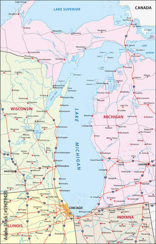Vector: Lake Michigan map Lake Michigan map