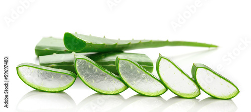 Photo: aloe vera fresh leaf. isolated over white aloe vera fresh leaf. isolated over white