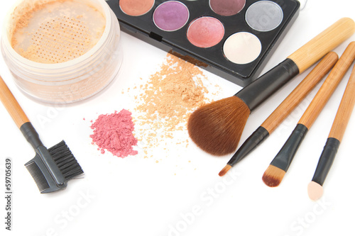 Photo: Make-up brush set and facial powder isolated Make-up brush set and facial powder isolated