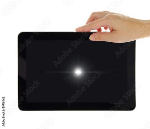 Photo: Black tablet with turned off screen isolated on white Black tablet with turned off screen isolated on white