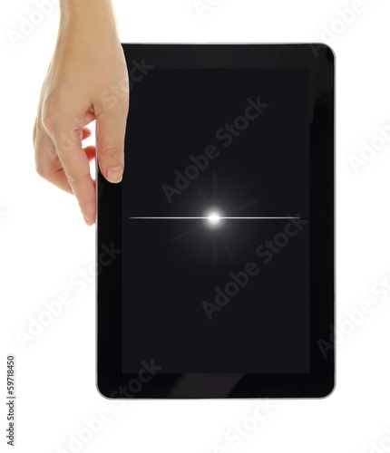 Photo: Black tablet with turned off screen isolated on white Black tablet with turned off screen isolated on white