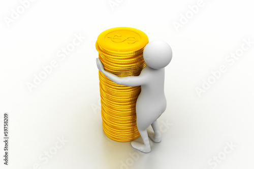 Illustration: Gold coin with 3d person Gold coin with 3d person