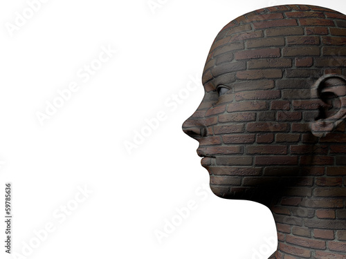 Illustration: Female head and brick texture Female head and brick texture