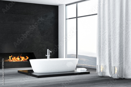 Illustration: Contemporary bathroom interior with fireplace Contemporary bathroom interior with fireplace