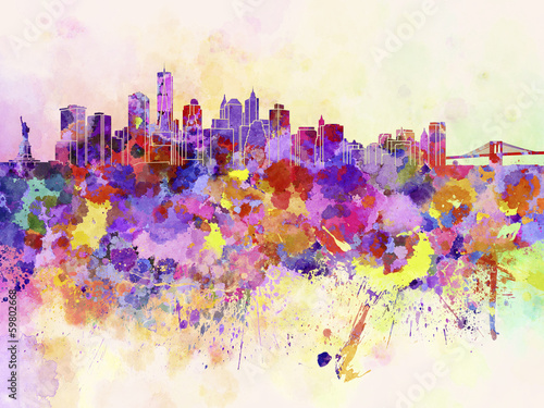  New York skyline in watercolor background
