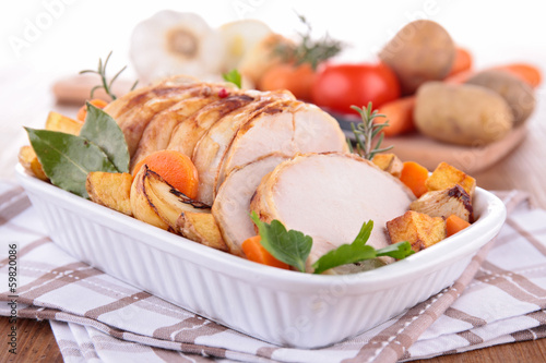 Photo: roast pork and vegetables roast pork and vegetables