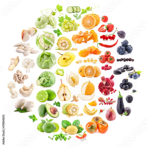 Photo: Big Collection of fruits and vegetables isolated on white Big Collection of fruits and vegetables isolated on white
