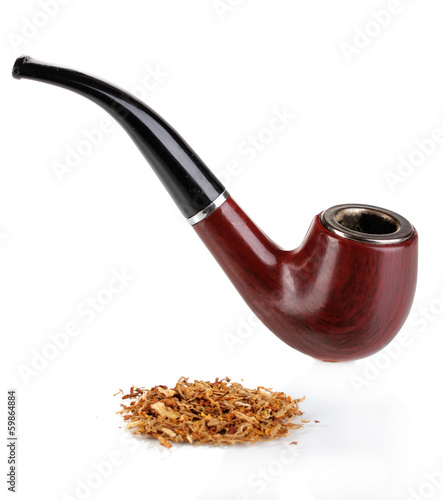 Photo: Smoking pipe and tobacco isolated on white Smoking pipe and tobacco isolated on white