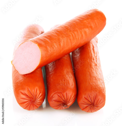 Photo: Yummy Sausages isolated on white Yummy Sausages isolated on white