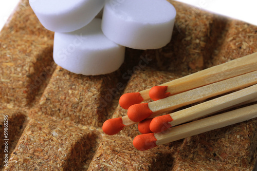 Photo: Long matches and dry fuel, close up Long matches and dry fuel, close up