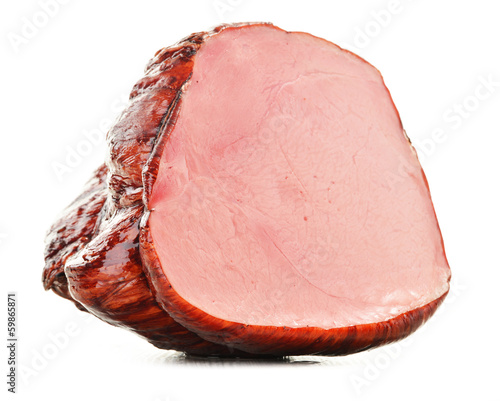 Photo: Piece of fresh ham isolated on white Piece of fresh ham isolated on white