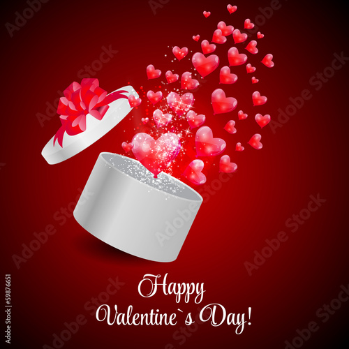 Vector: Valentines Day Card with Gift Box and Heart Shaped Balloons, Vec Valentines Day Card with Gift Box and Heart Shaped Balloons, Vec