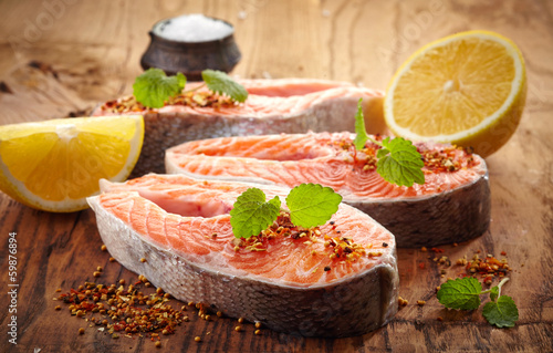 Photo: fresh raw salmon steak slices fresh raw salmon steak slices