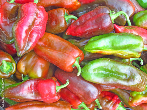 Photo: Red and Green Peppers on a Market Red and Green Peppers on a Market