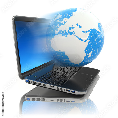 Illustration: Internet concept. Laptop and earth. Internet concept. Laptop and earth.