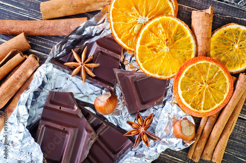 Photo: chocolate and aroma spices chocolate and aroma spices