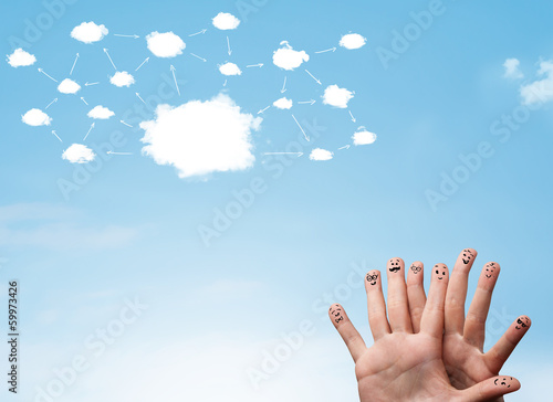 Photo: finger smiley with cloud network system finger smiley with cloud network system