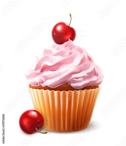 Fototapeta Cherry cupcake, vector