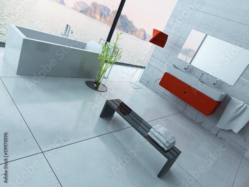 Illustration: Modern red bathroom interior Modern red bathroom interior