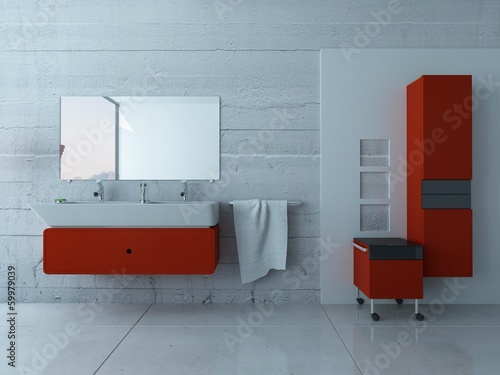Illustration: Modern red bathroom interior Modern red bathroom interior