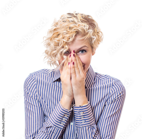 Photo: Young woman covered own face with their hands Young woman covered own face with their hands