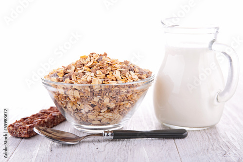 Photo: muesli and milk muesli and milk