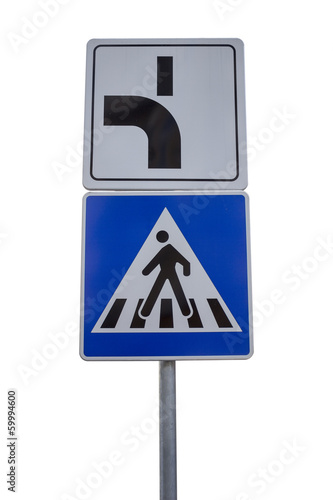 Photo: Traffic sign for pedestrian crossing and direction of priority r Traffic sign for pedestrian crossing and direction of priority r