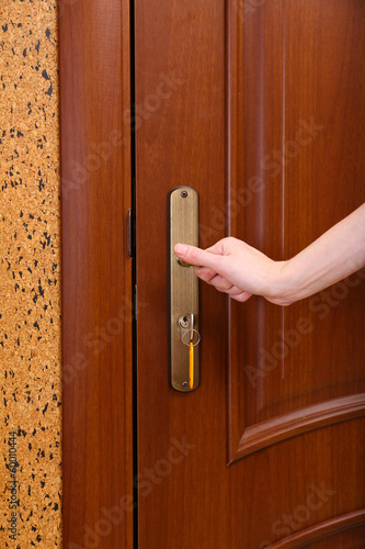 Photo: Hand opening the door Hand opening the door