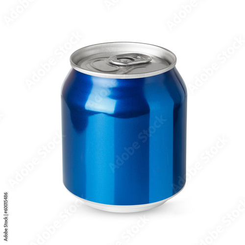 Photo: Small blue aluminum can isolated on white background Small blue aluminum can isolated on white background