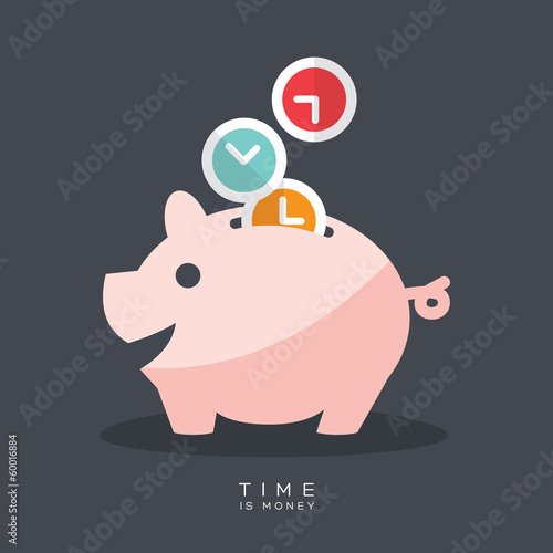 Vector: Time is Money Piggy Bank Time is Money Piggy Bank