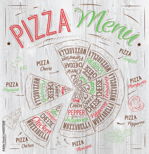 The names of dishes of Pizza in loft food color