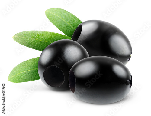 Photo: Pitted black olives isolated on white Pitted black olives isolated on white