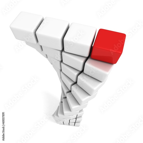 Illustration: Different red cube on top of white tower Different red cube on top of white tower