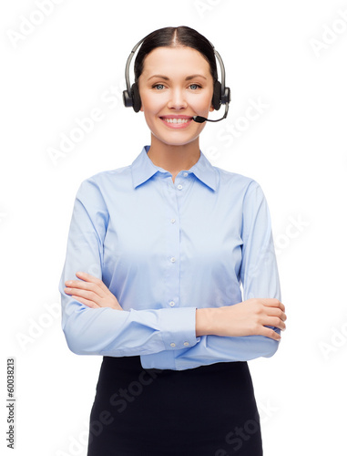 Photo: friendly female helpline operator friendly female helpline operator
