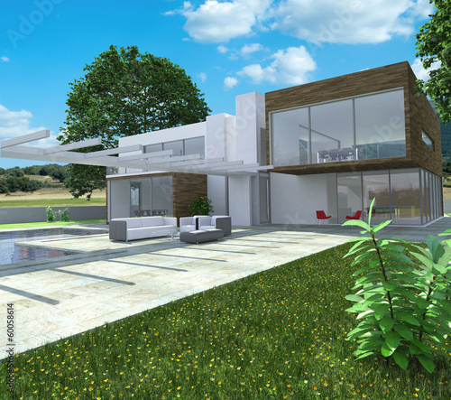 Illustration: Luxury modern mansion exterior Luxury modern mansion exterior