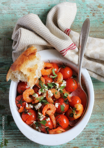 Photo: Roasted cherry tomatoes and crispy shrimps with feta Roasted cherry tomatoes and crispy shrimps with feta