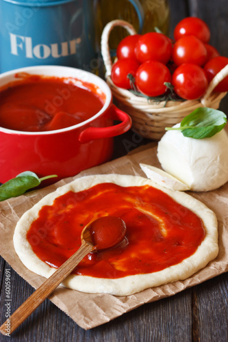 Photo: Pizza preparation. Pizza preparation.