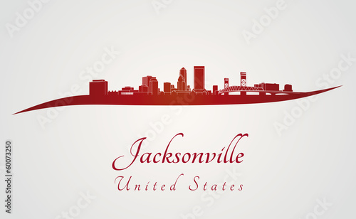 Vector: Jacksonville skyline in red Jacksonville skyline in red
