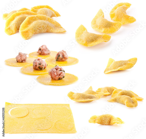 Photo: Making meat dumplings isolated on white background Making meat dumplings isolated on white background