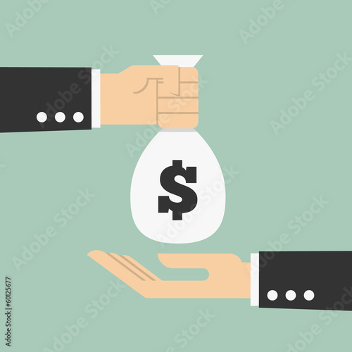 Vector: Hand giving money to other hand Hand giving money to other hand