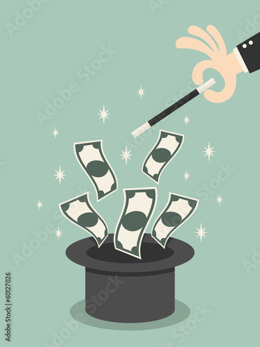 Vector: Money flying out of the magic hat Money flying out of the magic hat