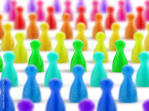 Illustration: crowd of colored pawns crowd of colored pawns