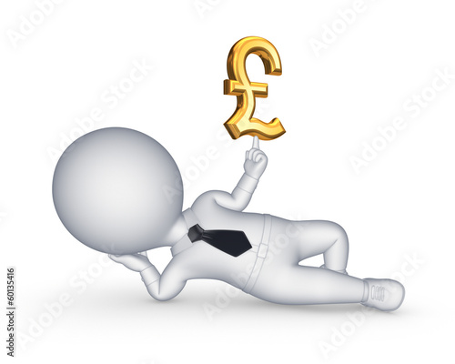 Illustration: 3d small person with sign of pound sterling. 3d small person with sign of pound sterling.
