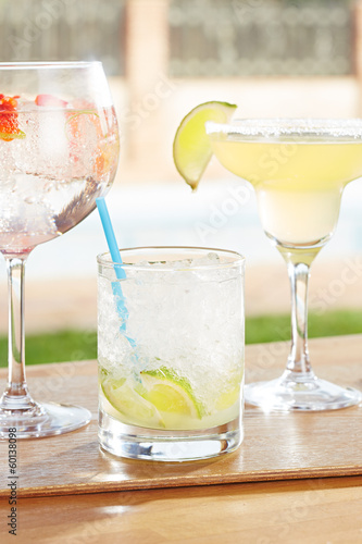 Photo: Caipirinha, strawberry gin and tonic and margarita cocktails by Caipirinha, strawberry gin and tonic and margarita cocktails by
