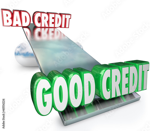 Illustration: Good Credit Vs Bad See Saw Balance Scale Improve Rating Good Credit Vs Bad See Saw Balance Scale Improve Rating